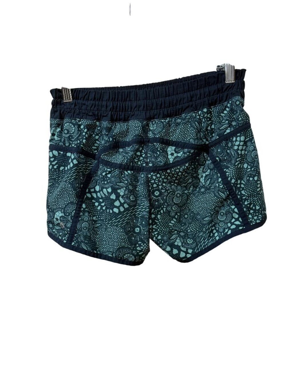 Lululemon Womens Athletic Shorts Size 4 Teal green lace print tracker shorts